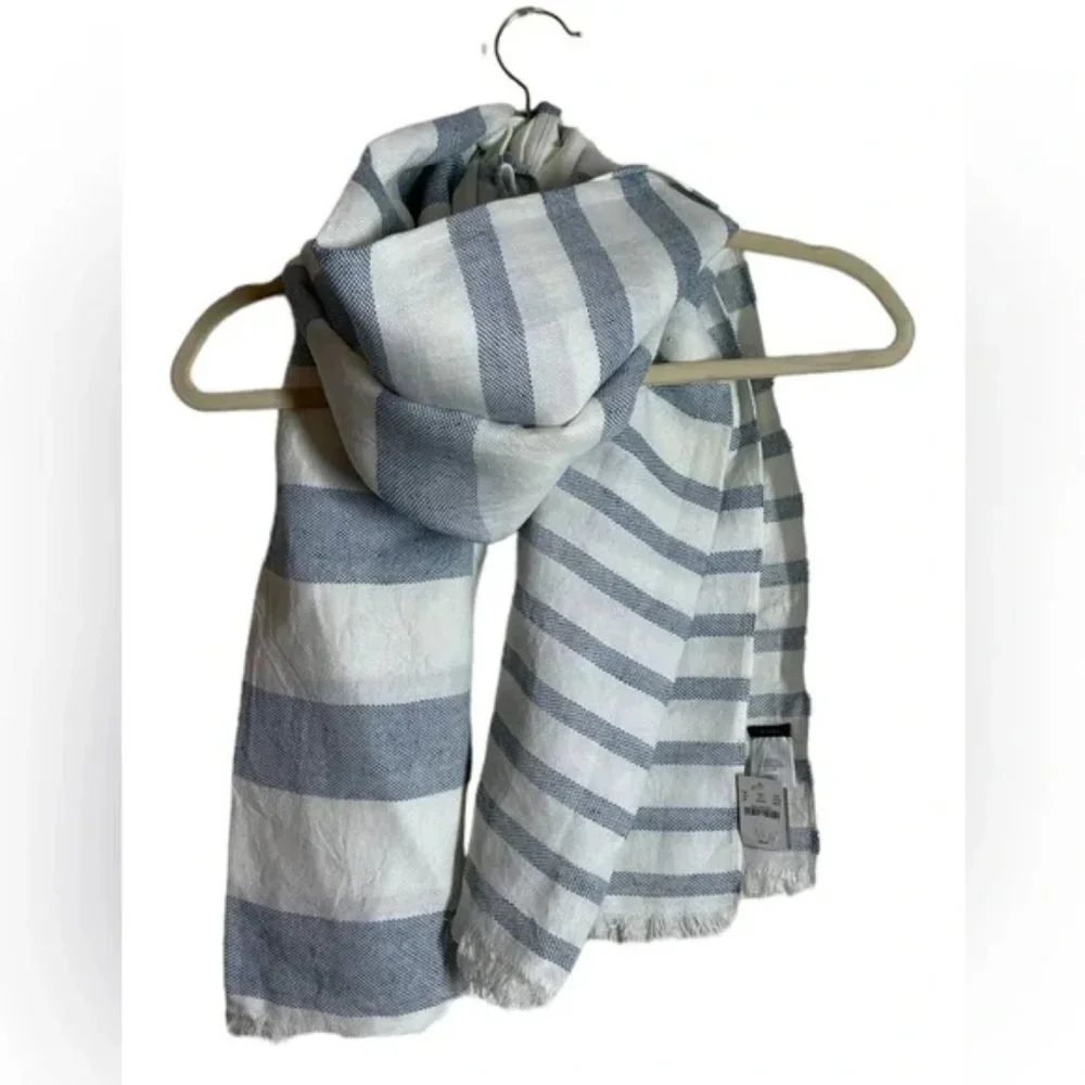New J. Crew linen cotton stripe coastal beachy nautical wrap scarf shawl